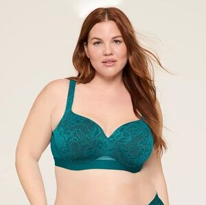 Comfort Bliss Lightly Lined Balconette Teal Lace Underwire Bra 48DD